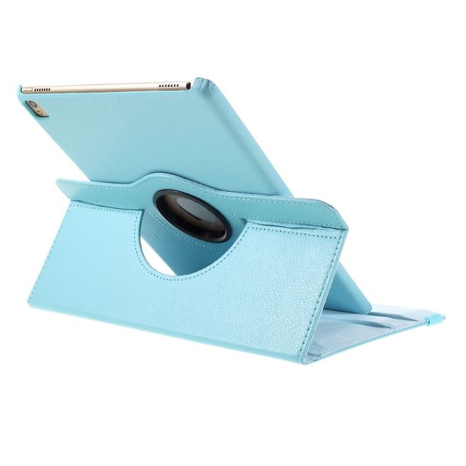 iPad Pro 9.7 360° drehbare Leder Case Hülle im Litchi Look und Standfunktion - hellblau