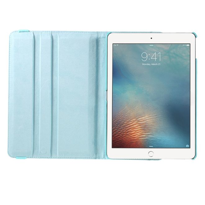 iPad Pro 9.7 360° drehbare Leder Case Hülle im Litchi Look und Standfunktion - hellblau