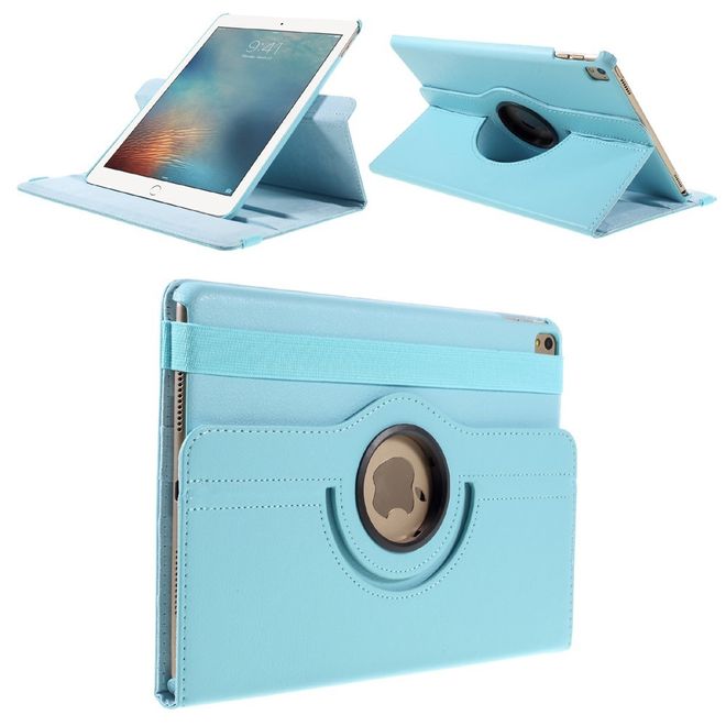 iPad Pro 9.7 360° drehbare Leder Case Hülle im Litchi Look und Standfunktion - hellblau