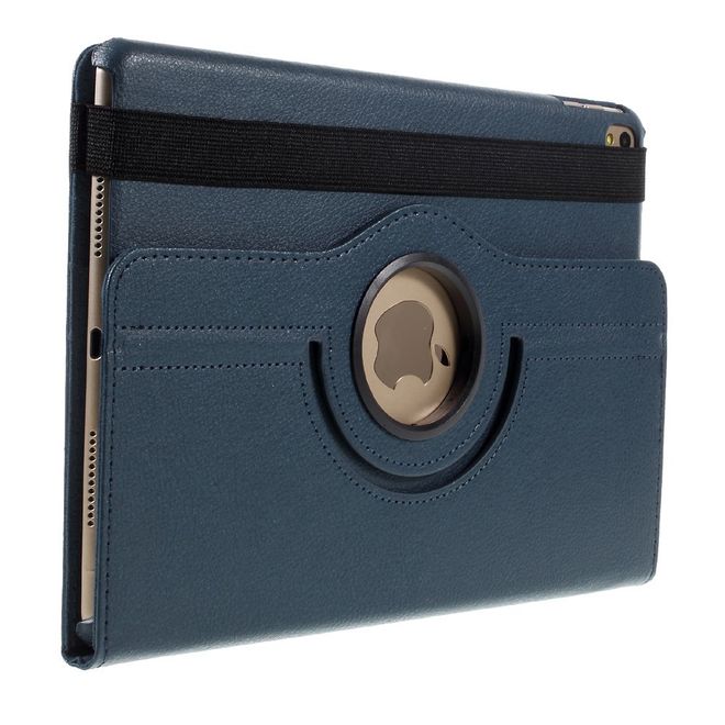 iPad Pro 9.7 360° drehbare Leder Case Hülle im Litchi Look und Standfunktion - dunkelblau