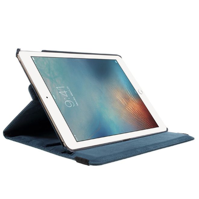iPad Pro 9.7 360° drehbare Leder Case Hülle im Litchi Look und Standfunktion - dunkelblau