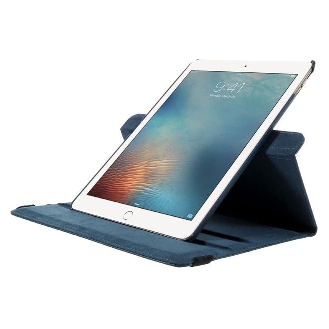 iPad Pro 9.7 360° drehbare Leder Case Hülle im Litchi Look und Standfunktion - dunkelblau
