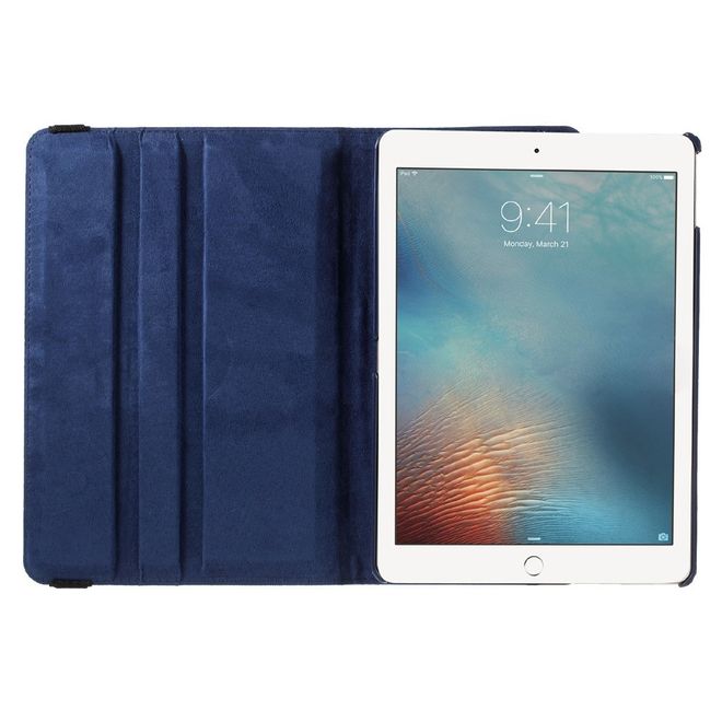 iPad Pro 9.7 360° drehbare Leder Case Hülle im Litchi Look und Standfunktion - dunkelblau