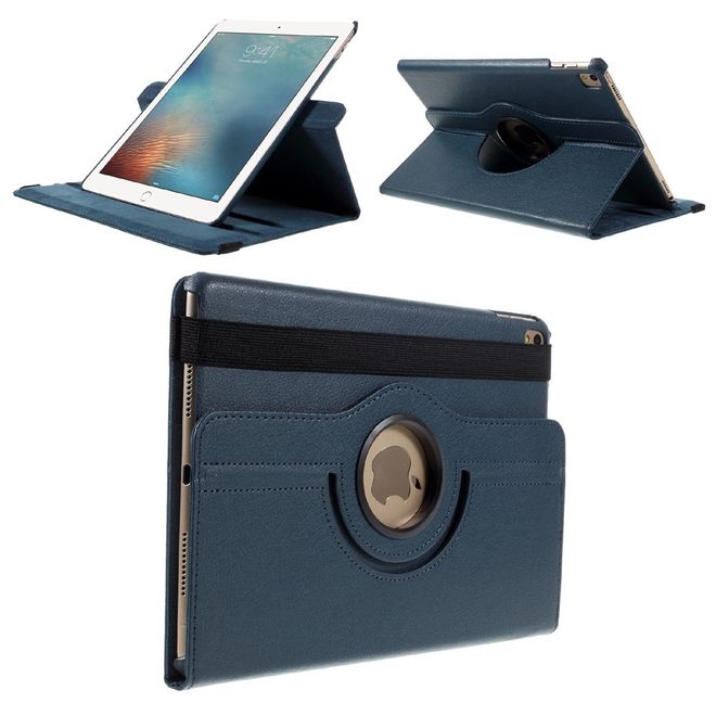 iPad Pro 9.7 360° drehbare Leder Case Hülle im Litchi Look und Standfunktion - dunkelblau