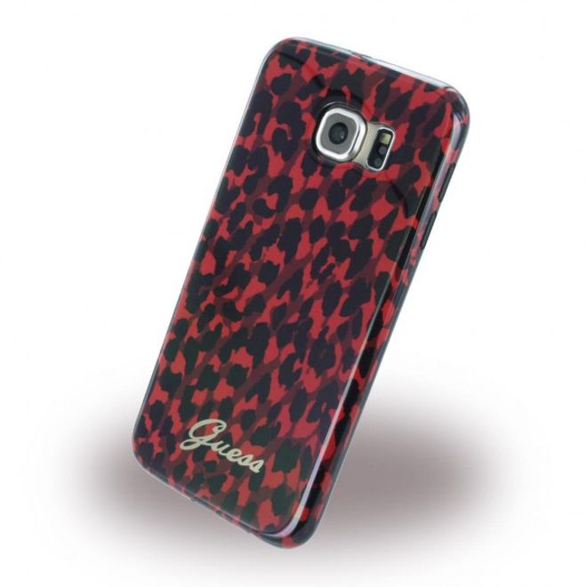 Samsung Galaxy S6 Guess Animal Leopard Elastische Plastik Case Hülle - rot