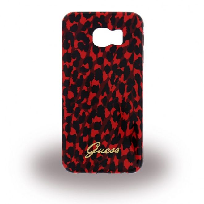 Samsung Galaxy S6 Guess Animal Leopard Elastische Plastik Case Hülle - rot