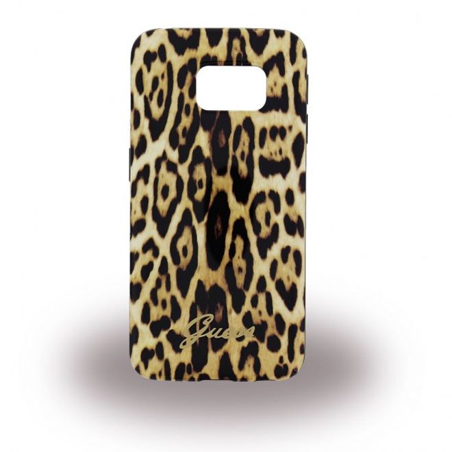 Galaxy S6 Edge Guess Animal Leopard Elastische Plastik Case Hülle - braun