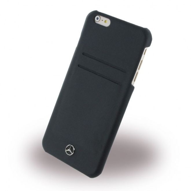 iPhone 6 Plus/6S Plus Mercedes Pure Line Hart Plastik Case Hülle mit Lederüberzug - schwarz