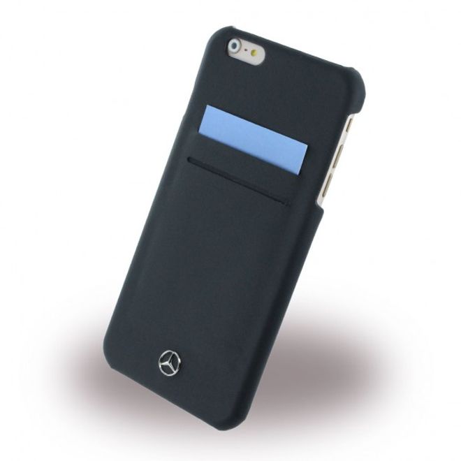iPhone 6 Plus/6S Plus Mercedes Pure Line Hart Plastik Case Hülle mit Lederüberzug - schwarz