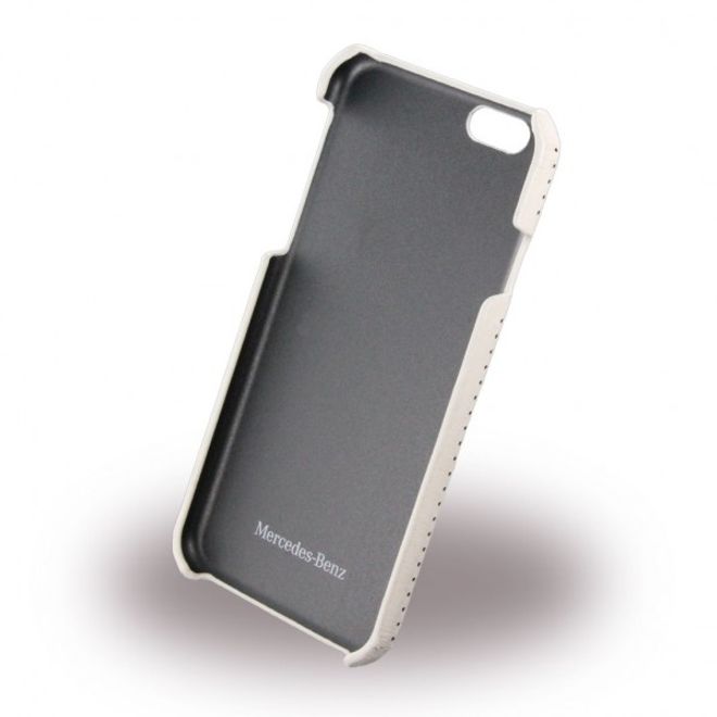 iPhone 6/6S Mercedes Pure Line Gelochte Hart Plastik Case Hülle mit lederartigem Überzug - grau