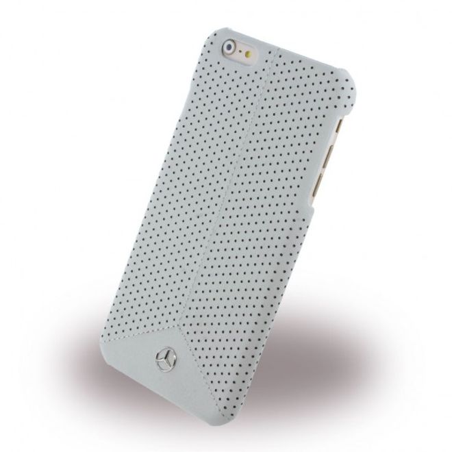iPhone 6 Plus/6S Plus Mercedes Pure Line Gelochte Hart Plastik Case Hülle mit Lederüberzug - grau