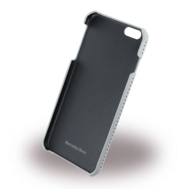 iPhone 6 Plus/6S Plus Mercedes Pure Line Gelochte Hart Plastik Case Hülle mit Lederüberzug - grau
