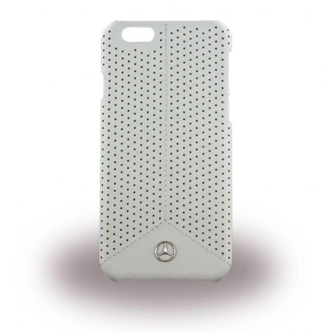 iPhone 6 Plus/6S Plus Mercedes Pure Line Gelochte Hart Plastik Case Hülle mit Lederüberzug - grau