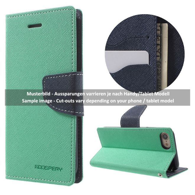 Goospery - Huawei P9 Hülle - Handy Bookcover - Fancy Diary Series - mint/navy