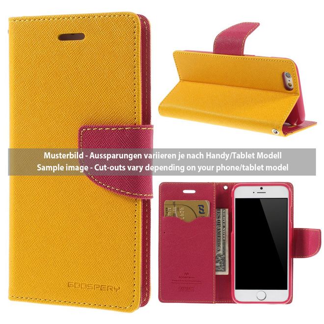 Goospery - Huawei P9 Plus Hülle - Handy Bookcover - Fancy Diary Series - gelb/pink