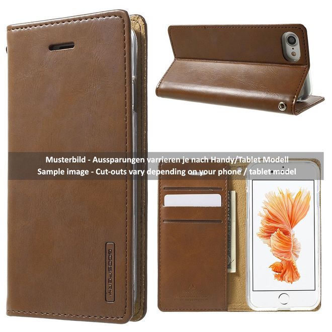 Goospery - Hülle für Samsung Galaxy S8 Plus - Leder Case - Blue Moon Flip Series - braun