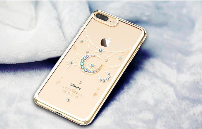 Kingxbar - iPhone 8 Plus / 7 Plus Case - Plastik Hülle - Twinkling Stars Series - Blauer Mond - Gold