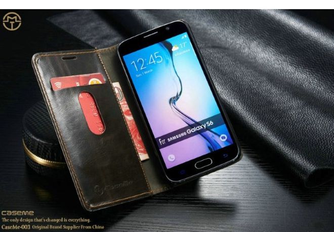 Caseme - Klassische Leder Hülle für Samsung Galaxy S6 - braun