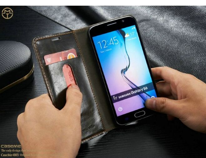 Caseme - Klassische Leder Hülle für Samsung Galaxy S6 - braun
