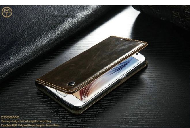 Caseme - Klassische Leder Hülle für Galaxy S6 Edge - braun