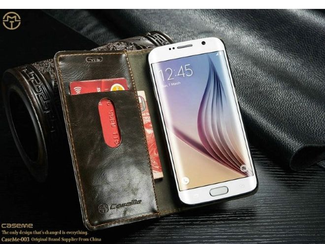 Caseme - Klassische Leder Hülle für Galaxy S6 Edge - braun