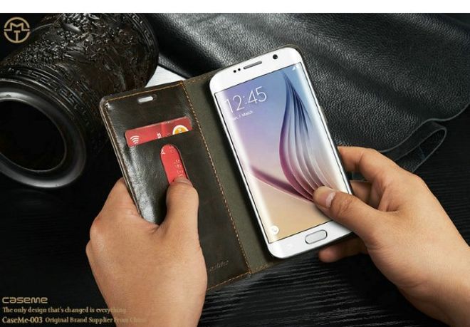 Caseme - Klassische Leder Hülle für Galaxy S6 Edge - braun