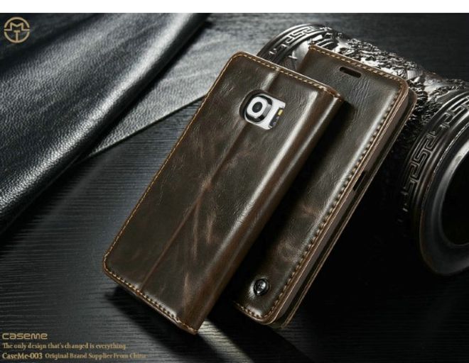 Caseme - Klassische Leder Hülle für Galaxy S6 Edge - braun