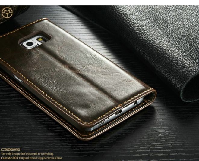 Caseme - Klassische Leder Hülle für Galaxy S6 Edge - braun