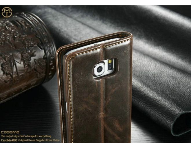Caseme - Klassische Leder Hülle für Galaxy S6 Edge - braun