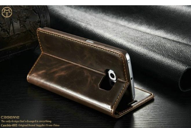 Caseme - Klassische Leder Hülle für Galaxy S6 Edge - braun