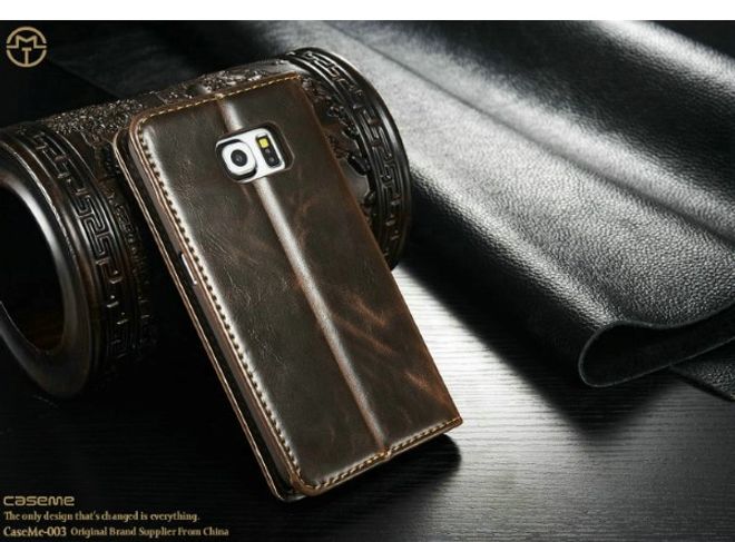 Caseme - Klassische Leder Hülle für Galaxy S6 Edge - braun