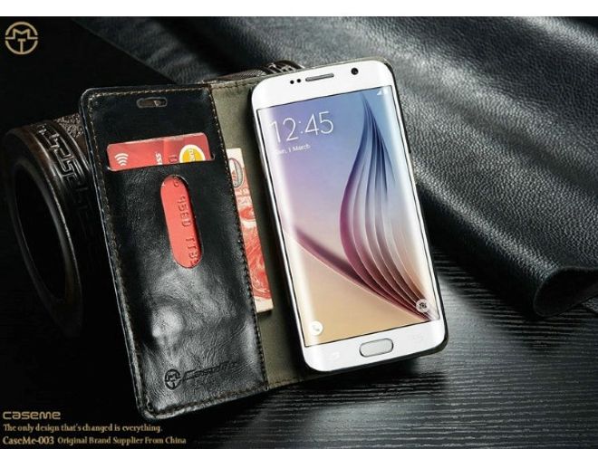 Caseme - Klassische Leder Hülle für Galaxy S6 Edge Plus - schwarz