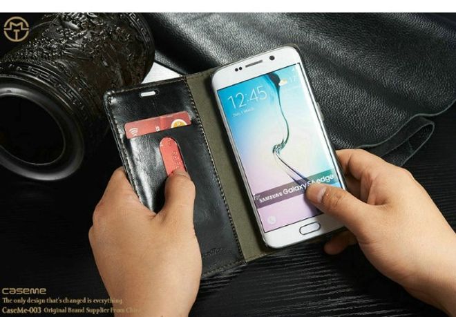 Caseme - Klassische Leder Hülle für Galaxy S6 Edge Plus - schwarz