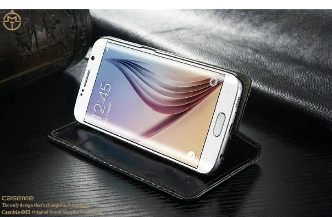 Caseme - Klassische Leder Hülle für Galaxy S6 Edge Plus - schwarz