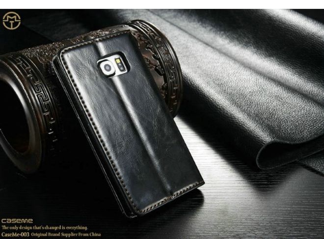 Caseme - Klassische Leder Hülle für Galaxy S6 Edge Plus - schwarz