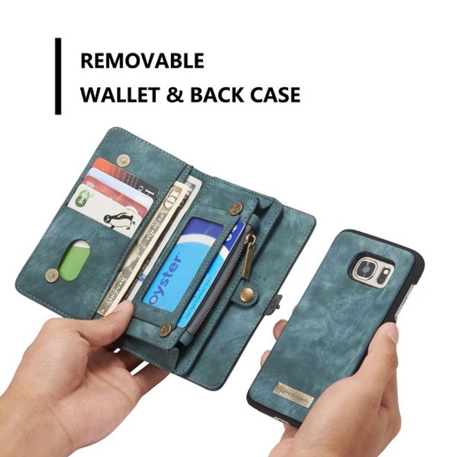 Caseme - Leder Portemonnaie mit abnehmbarer Plastik Hülle für Samsung Galaxy S7 - blau