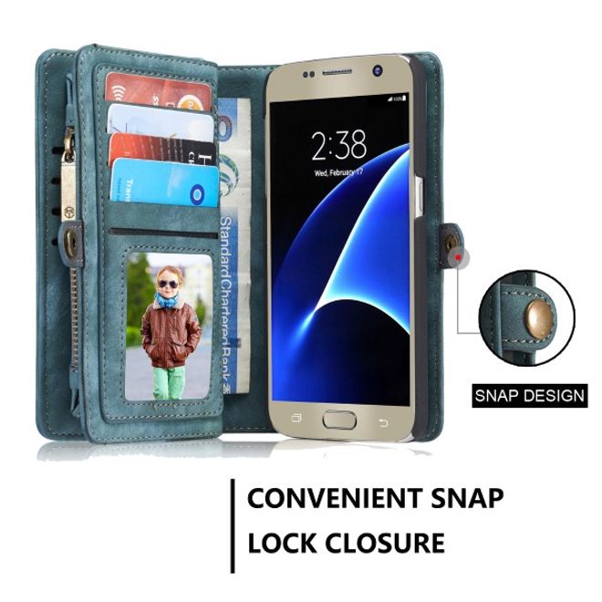 Caseme - Leder Portemonnaie mit abnehmbarer Plastik Hülle für Samsung Galaxy S7 - blau