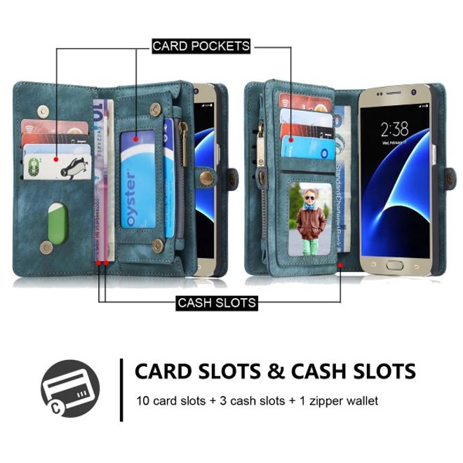 Caseme - Leder Portemonnaie mit abnehmbarer Plastik Hülle für Samsung Galaxy S7 - blau