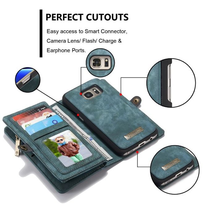 Caseme - Leder Portemonnaie mit abnehmbarer Plastik Hülle für Samsung Galaxy S7 - blau