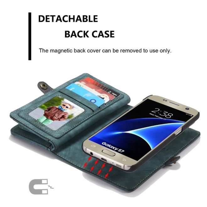 Caseme - Leder Portemonnaie mit abnehmbarer Plastik Hülle für Samsung Galaxy S7 - blau