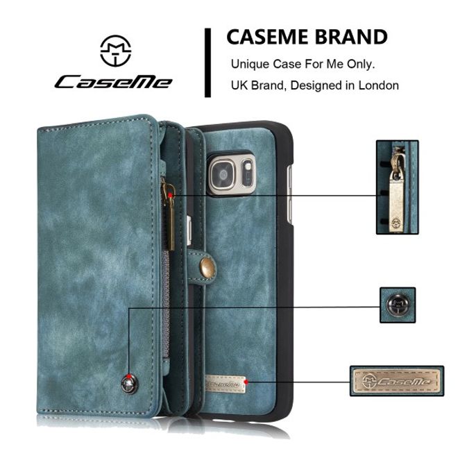 Caseme - Leder Portemonnaie mit abnehmbarer Plastik Hülle für Samsung Galaxy S7 - blau