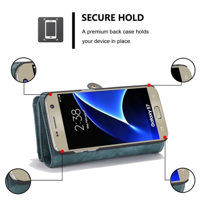 Caseme - Leder Portemonnaie mit abnehmbarer Plastik Hülle für Samsung Galaxy S7 - blau