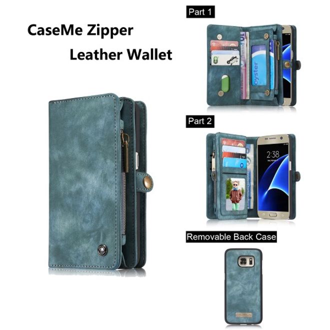 Caseme - Leder Portemonnaie mit abnehmbarer Plastik Hülle für Samsung Galaxy S7 - blau