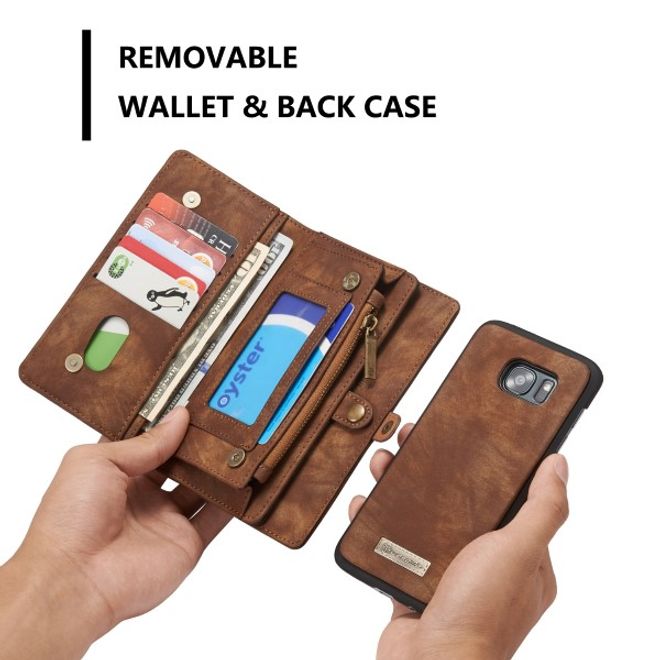 Caseme - Leder Portemonnaie mit abnehmbarer Plastik Hülle für Samsung Galaxy S7 Edge - kaffeefarben