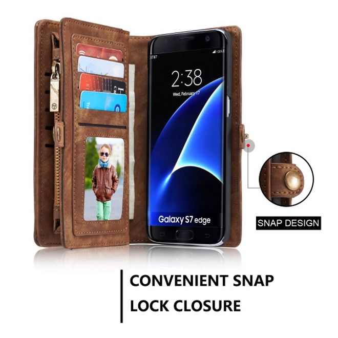 Caseme - Leder Portemonnaie mit abnehmbarer Plastik Hülle für Samsung Galaxy S7 Edge - kaffeefarben