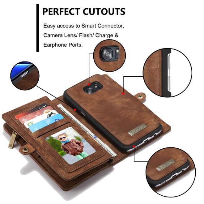 Caseme - Leder Portemonnaie mit abnehmbarer Plastik Hülle für Samsung Galaxy S7 Edge - kaffeefarben