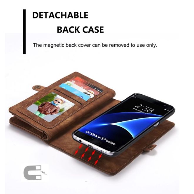 Caseme - Leder Portemonnaie mit abnehmbarer Plastik Hülle für Samsung Galaxy S7 Edge - kaffeefarben