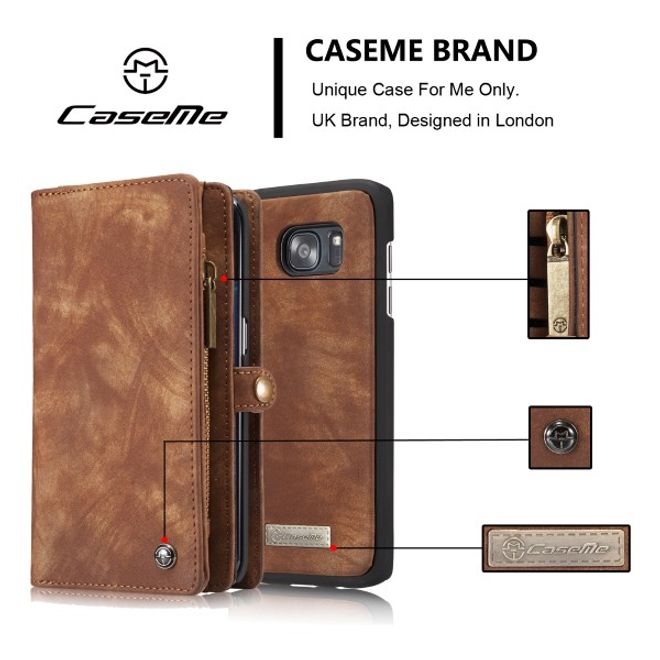 Caseme - Leder Portemonnaie mit abnehmbarer Plastik Hülle für Samsung Galaxy S7 Edge - kaffeefarben
