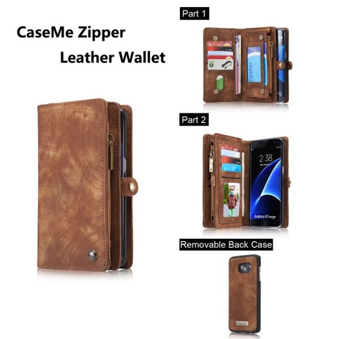 Caseme - Leder Portemonnaie mit abnehmbarer Plastik Hülle für Samsung Galaxy S7 Edge - kaffeefarben