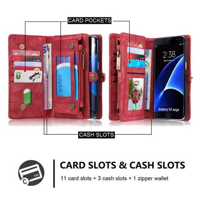 Caseme - Leder Portemonnaie mit abnehmbarer Plastik Hülle für Samsung Galaxy S7 Edge - rot